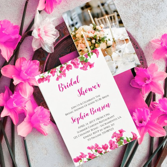 ​Rosa Bougainvillea Blommig Bröllopsdusch Inbjudningar (Skapare uppladdad)