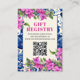 Rosa Bougainvillea Blue Tile QR Gift Registry Tilläggskort