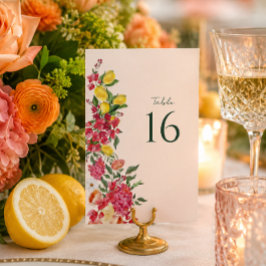 Rosa Bougainvillea & Citrus Citron Blommig Bröllop Bordsnummer