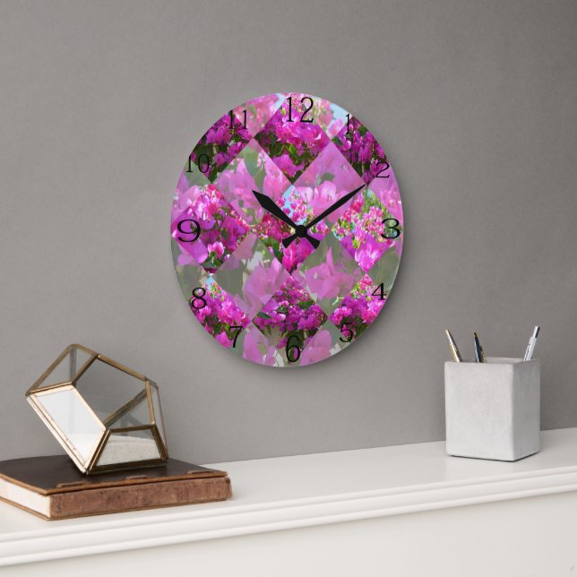 Rosa Bougainvillea Flower Geometrical Design Stor Klocka (Kontor)