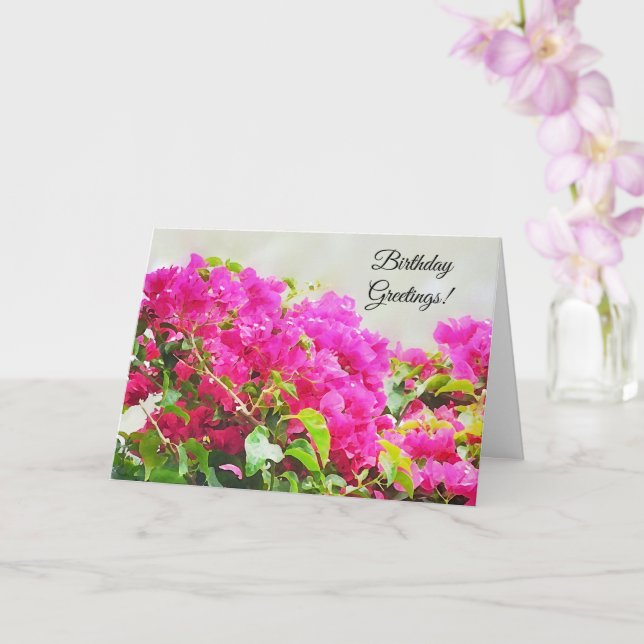 Rosa Bougainvillea Flowers Art Birthday Card Kort (Orkide)