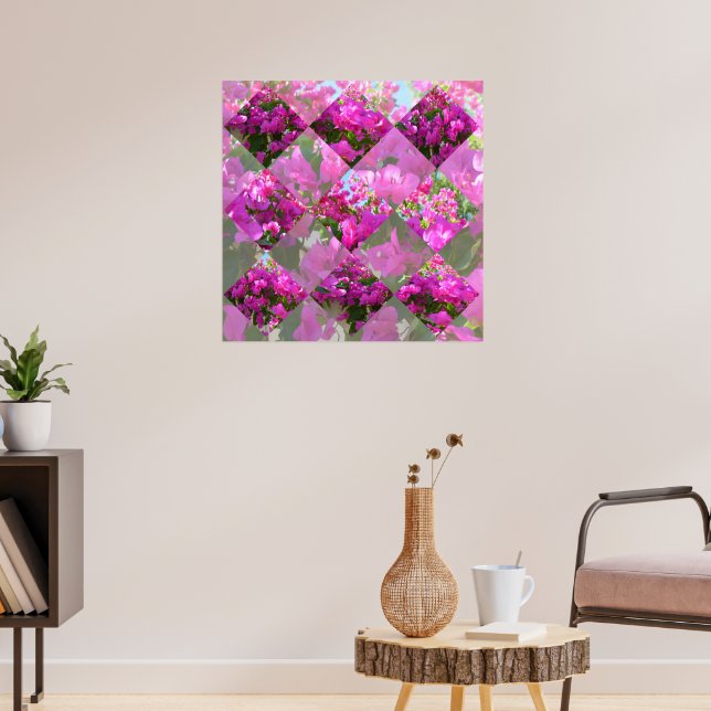 Rosa Bougainvillea Flowers Diamond cut Design. Poster (Vardagsrum 3)