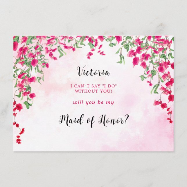 Rosa Bougainvillea Tropical Forest Bridesmaid Card Meny (Framsida)