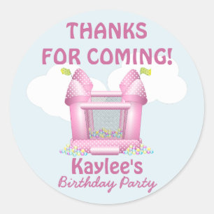 Rosa Bouncy Bounsig House Birthday Favor Sticker Runt Klistermärke