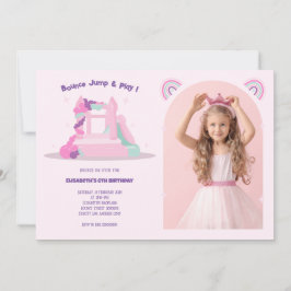 Rosa Bounhouse Castle Birthday Photo Inbjudningar