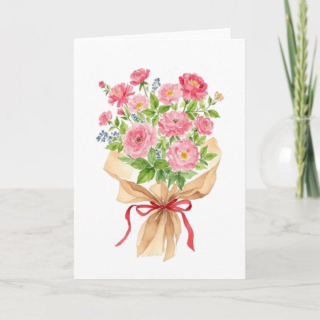 Rosa Bouquet Watercolor Stationery Helgkort (Framsida)