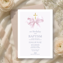 Rosa Bow 1:a födelsedag och baptisminbjudan