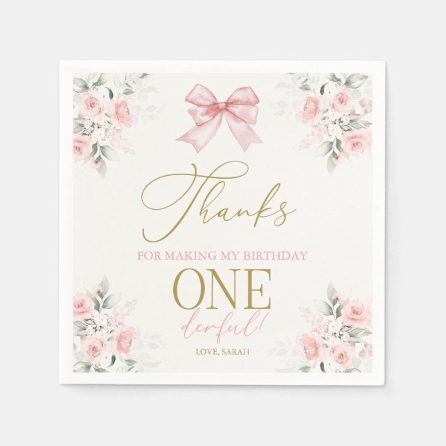 Rosa Bow 1:a födelsedag Pappersservett (Framsidan)