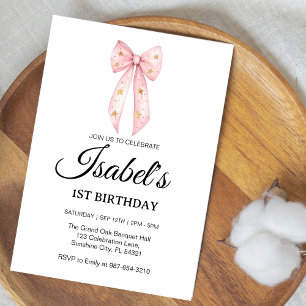 Rosa Bow 1-årsdag, Elegant 1:a Rosa Band Inbjudningar