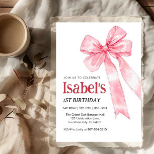 Rosa Bow 1-årsdag, Elegant 1:a Rosa Band Inbjudningar