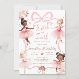 Rosa Bow African American Ballerina Tutu Birthday Inbjudningar