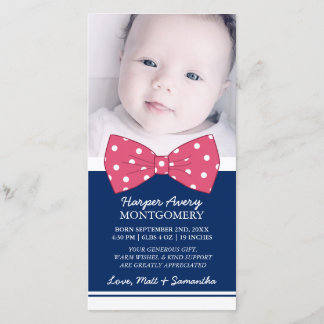 Rosa Bow Anpassningsbar Foto Babykläder Tack Kort
