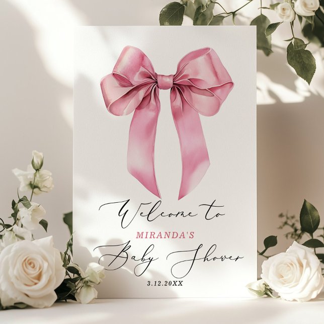 Rosa Bow är en liten babydusch Välkomna Poster (Skapare uppladdad)
