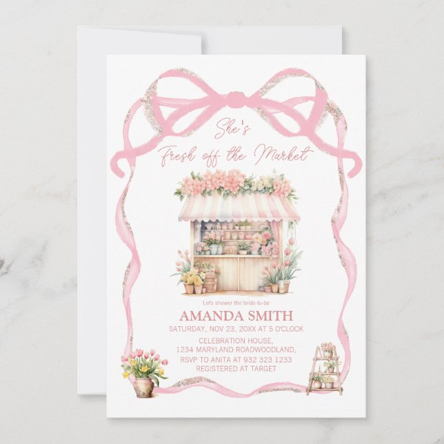 Rosa Bow är färsk från Möhippan på marknaden Inbjudningar (Framsida)