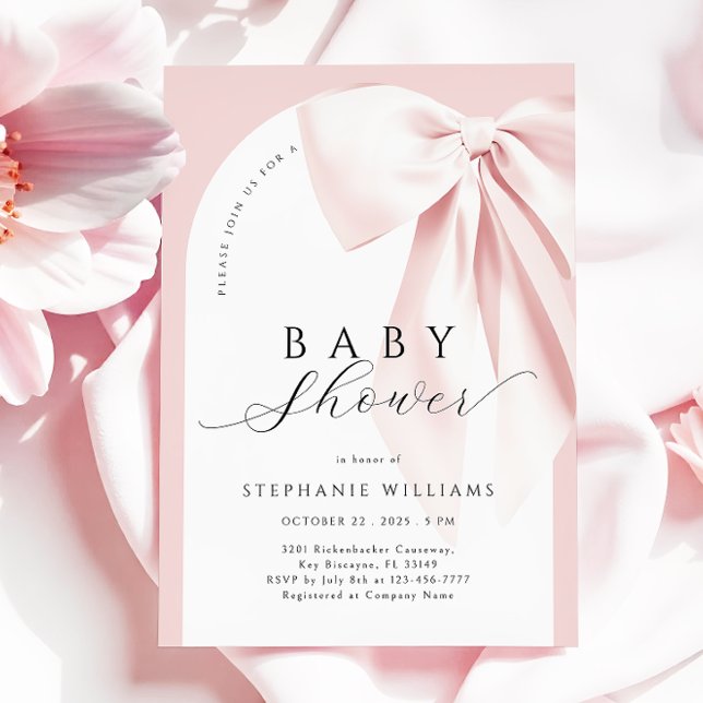  Rosa Bow Arch Baby Shower-inbjudan Inbjudningar (Skapare uppladdad)