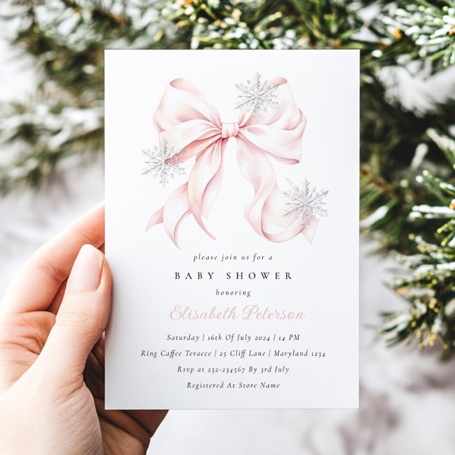 Rosa Bow Baby Det är Kall utanför babyskabusen Inbjudningar (Skapare uppladdad)