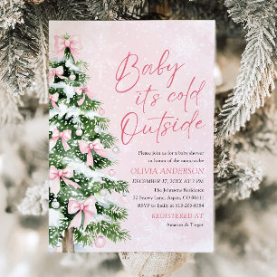 Rosa Bow Baby Det är Kall utanför babyskabusen Inbjudningar