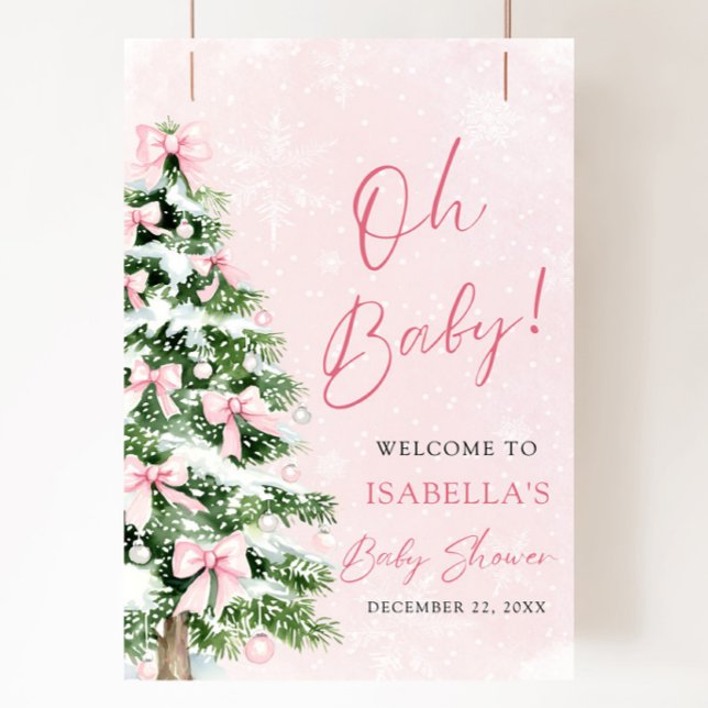 Rosa Bow Baby Det är Kall utanför babyskabusen Poster (Pink Bow Baby It's Cold Outside Oh Baby Baby Shower Poster)