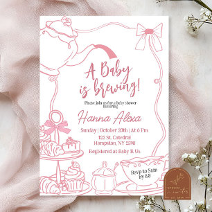 Rosa Bow Baby håller på att blåsa tea Baby Shower Inbjudningar