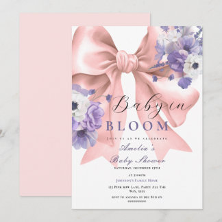 Rosa Bow Baby i Blommigt för Lila av babybabykläde Inbjudningar