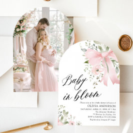 Rosa Bow Baby i Blommigtens babystödraster för blo Inbjudningar