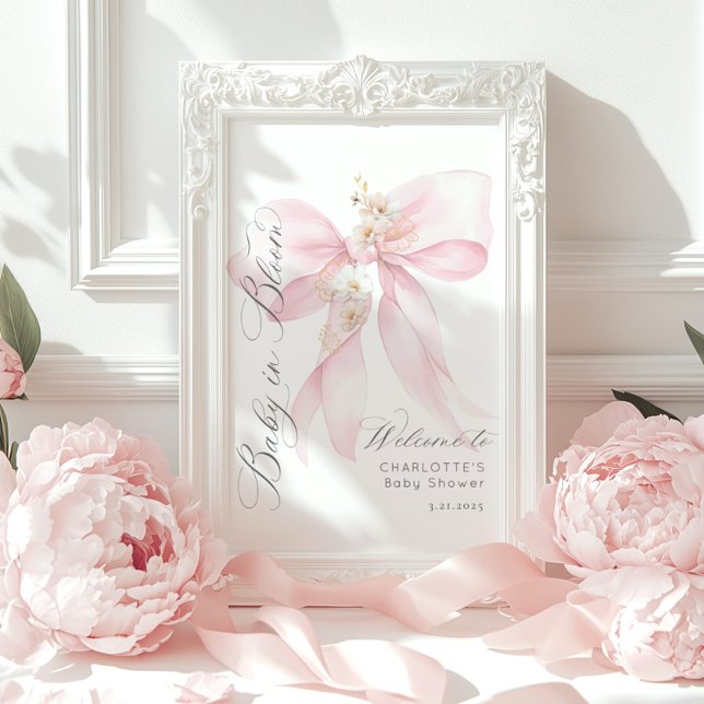 Rosa Bow Baby i Bloom Baby dusch Välkommen Poster (Skapare uppladdad)