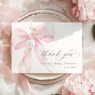Rosa Bow Baby i Bloom Baby-duschen Tack för ditt k Kort