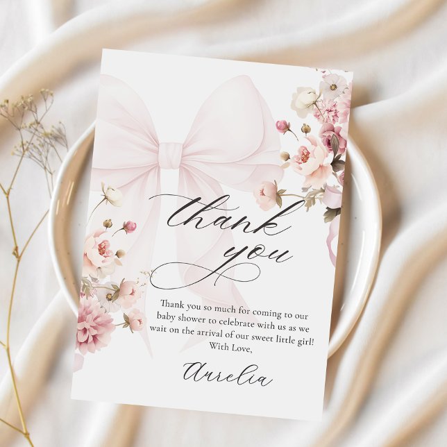 Rosa Bow Baby i Bloom Baby Shower - tackkort Tack Kort (Skapare uppladdad)