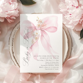 Rosa Bow Baby i Bloom Blommigt Baby Shower Inbjudningar