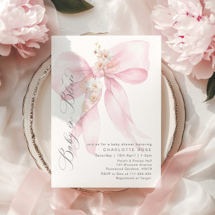 Rosa Bow Baby i Bloom Blommigt Baby Shower Inbjudningar