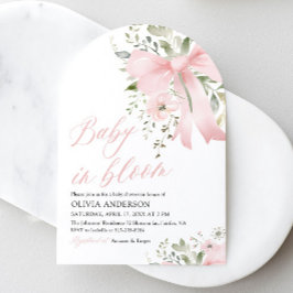Rosa Bow Baby i Bloom Blommigt Girl Baby Shower Inbjudningar