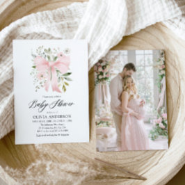 Rosa Bow Baby i Bloom Blommigt Girl Baby Shower Inbjudningar