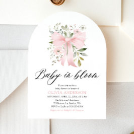 Rosa Bow Baby i Bloom Blommigt Girl Baby Shower Inbjudningar