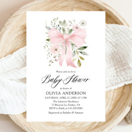Rosa Bow Baby i Bloom Blommigt Girl Baby Shower Inbjudningar