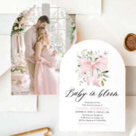 Rosa Bow Baby i Bloom Blommigt Girl Baby Shower Inbjudningar