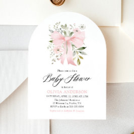 Rosa Bow Baby i Bloom Blommigt Girl Baby Shower Inbjudningar