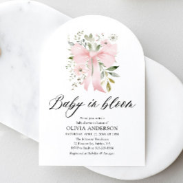 Rosa Bow Baby i Bloom Blommigt Girl Baby Shower Inbjudningar