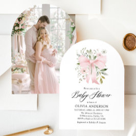 Rosa Bow Baby i Bloom Blommigt Girl Baby Shower Inbjudningar