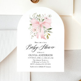 Rosa Bow Baby i Bloom Blommigt Girl Baby Shower Inbjudningar