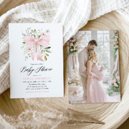 Rosa Bow Baby i Bloom Blommigt Girl Baby Shower Inbjudningar