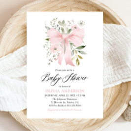 Rosa Bow Baby i Bloom Blommigt Girl Baby Shower Inbjudningar