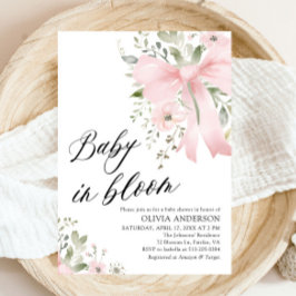 Rosa Bow Baby i Bloom Blommigt Girl Baby Shower Inbjudningar