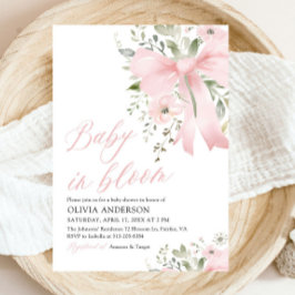 Rosa Bow Baby i Bloom Blommigt Girl Baby Shower Inbjudningar