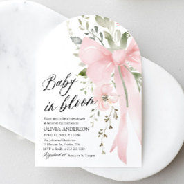 Rosa Bow Baby i Bloom Blommigt Girl Baby Shower Inbjudningar