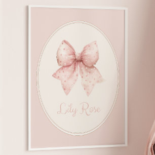 Rosa Bow Baby Namn Wall Art Poster