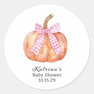 Rosa Bow Baby Shower är på väg. Runt Klistermärke