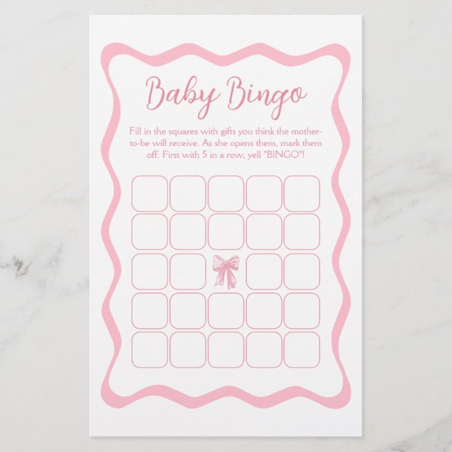 Rosa Bow Baby Shower Baby Bingo Game (Framsida)