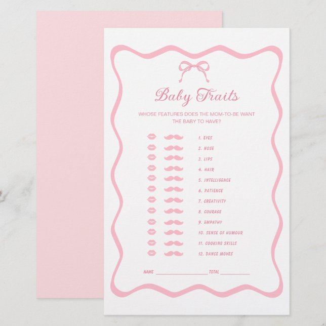Rosa Bow Baby Shower Baby Trade Game (Fram/baksida)