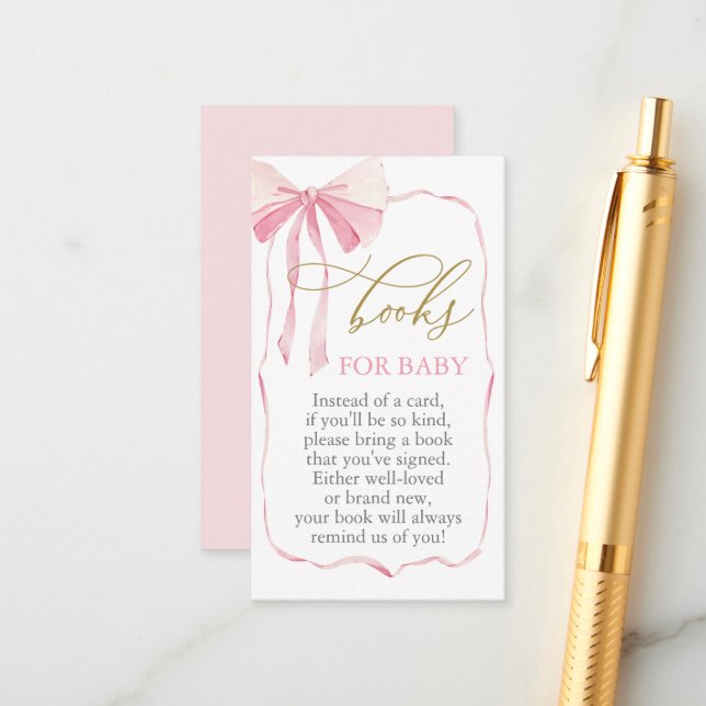 Rosa Bow Baby Shower Bokar för Baby Tilläggskort (Fram/Back In Situ)