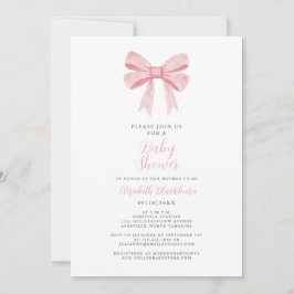Rosa Bow Baby Shower Coquette Girl Elegant Gingham Inbjudningar